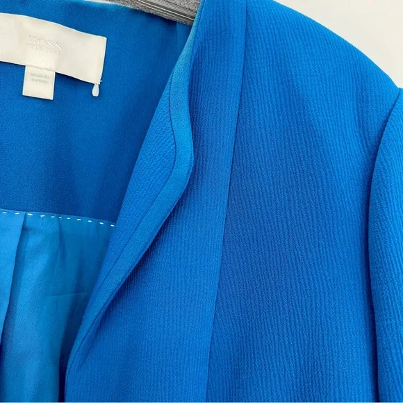 HUGO BOSS Blue Jerusa Textured Stretch Cropped Suit Blazer Jacket US 10 - Picture 7 of 11